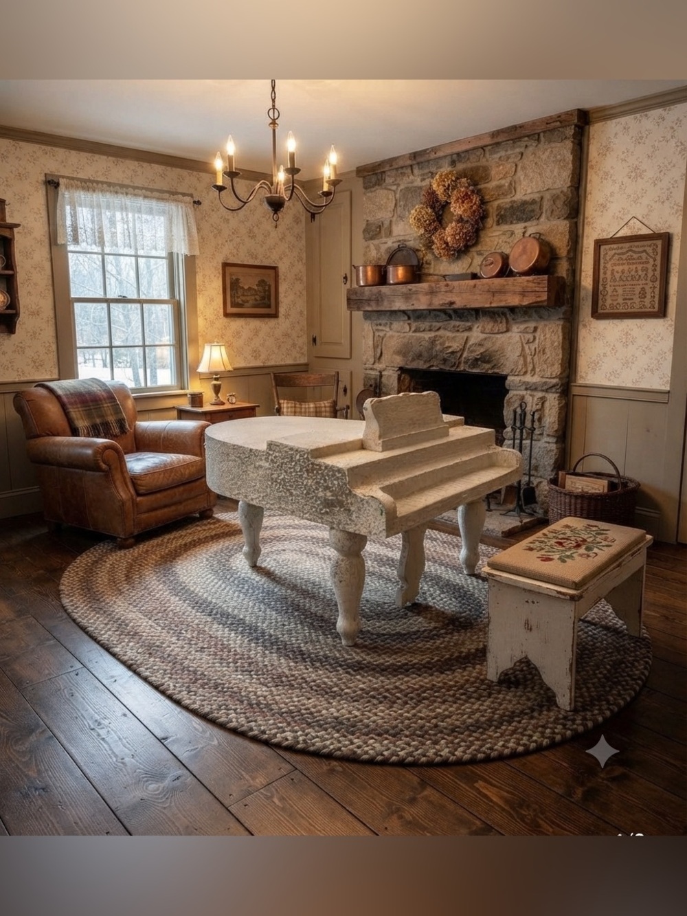Miniature Grand Piano Décor in Distressed Cream